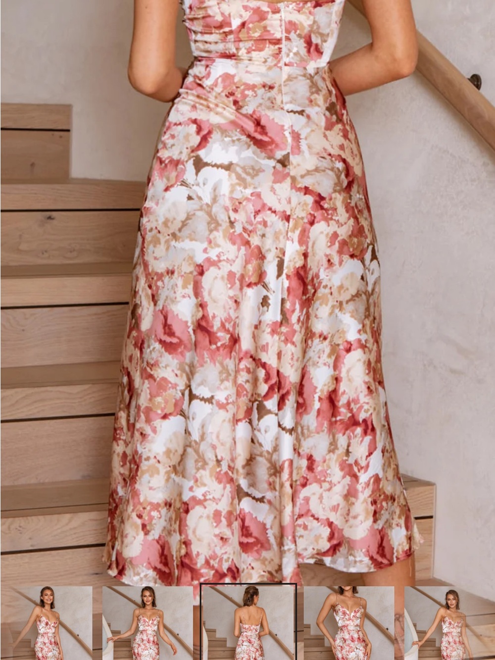 Selfie Leslie Floral Satin Midi Dress - Pink & Cream & Brown